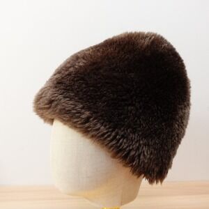 Vintage 60s USA Made Hat Womens Dark Brown Faux Beaver Fur Cossack Arctic Cloche